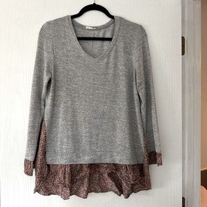 Lightweight Grey Sweater w/ Floral Underlay